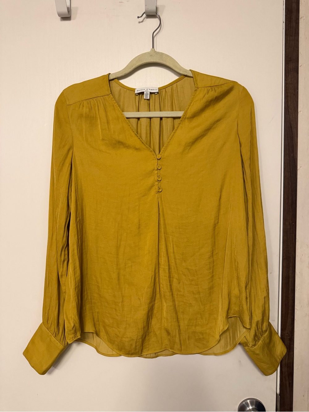 Flowy Mustard V-Neck Button-Front Blouse